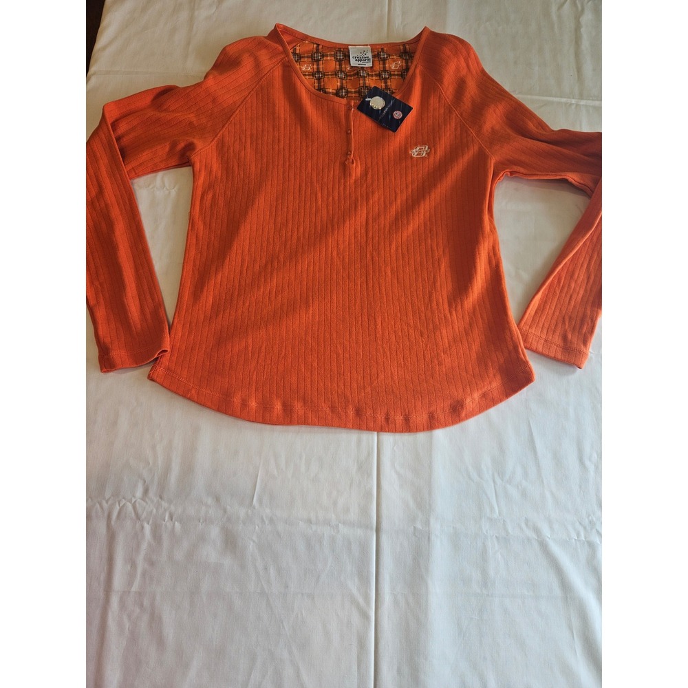 Creative Apparel Orange Ribbed Long Sleeve Henley Shirt Women's OSU